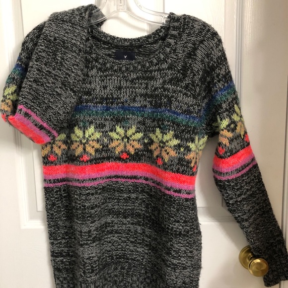 AMERICAN EAGLE SOFT PINK BLACK RED GREEN YELLOW KNIT JEGGING SWEATER SMALL WOOL - Picture 9 of 10